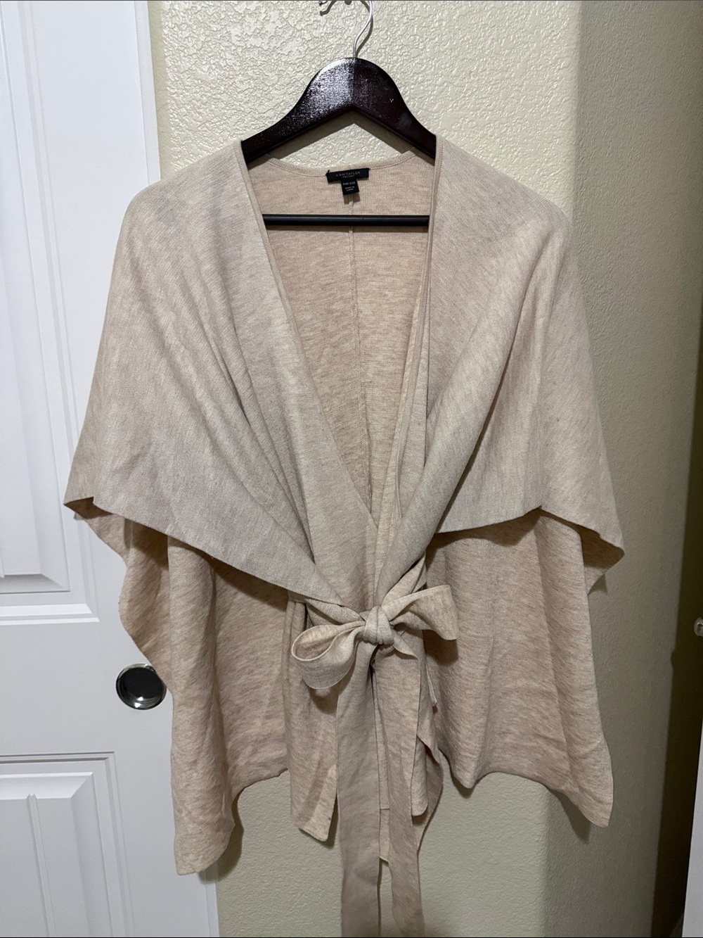 Ann Taylor Factory Beige Tie-Front Cape Sweater